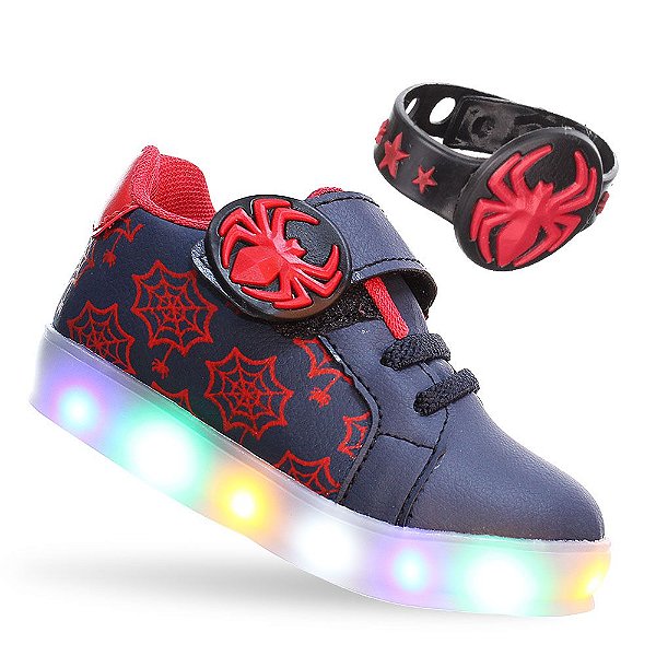 Tênis Infantil Menino Aranha Luz Led Com Pulseira Azul