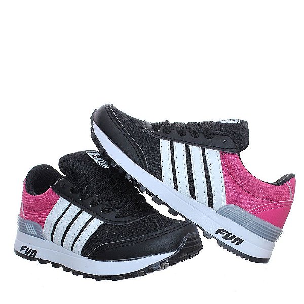 Tenis Infantil Feminino Menina Listrado Pemania Preto-Pink