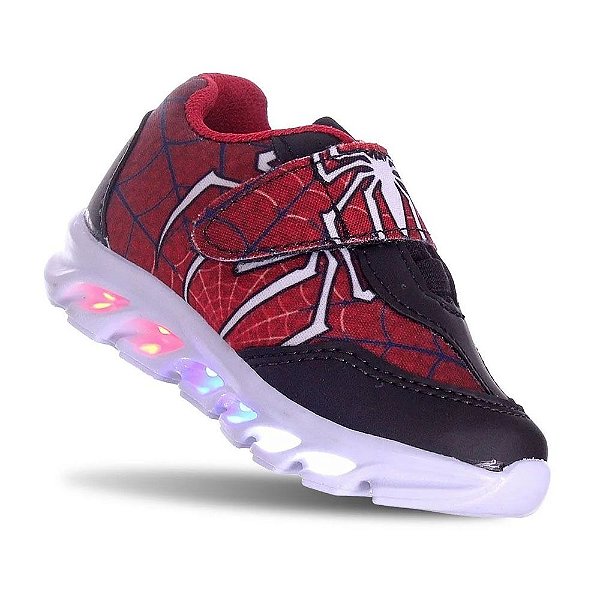 Tenis Infantil Luzes de Led Aranha Masculino vermelho