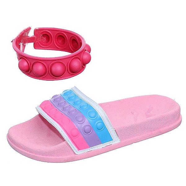 Chinelo Infantil Feminino Pop It Popi Rosa Com Pulseira