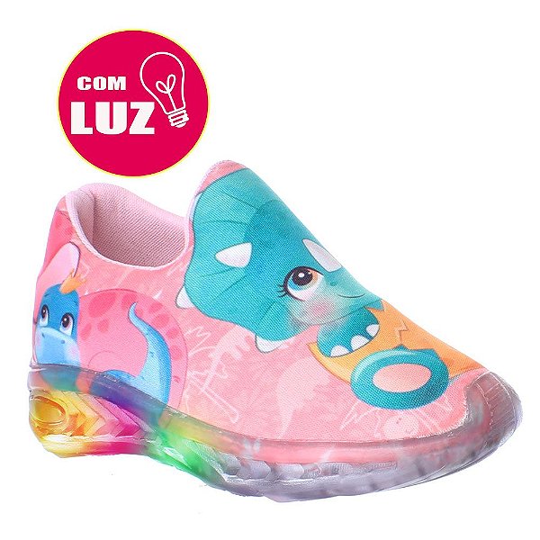 Tenis Led Luz Dinossauro Baby Infantil Menina Calce Fácil