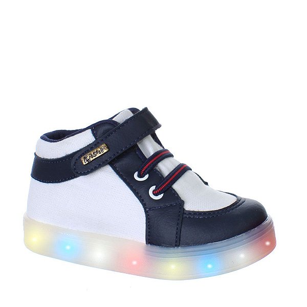 Tenis Botinha Casual Infantil Menino Com Luz Led Azul Branca