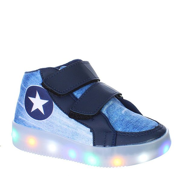 Tenis Led Luzinha Calçado Infantil Masculino Star Azul