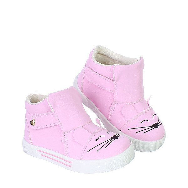 Tenis Botinha Love Gatinho Miau Infantil Menina Rosa Brilho