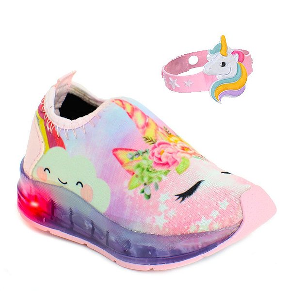 Tenis Luzinha Pisca Infantil Menina Vem Pulseira Unicornio