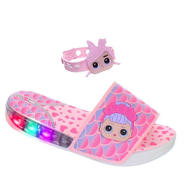 Kit Chinelo Boneca de Luzinha de Led Luz Com Pulseira