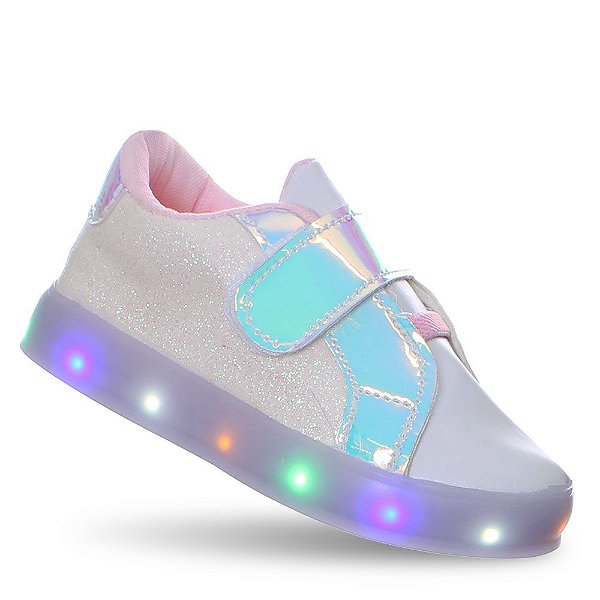 Tenis Holográfico Brilhante de Luz Led Pisca Infantil Menina