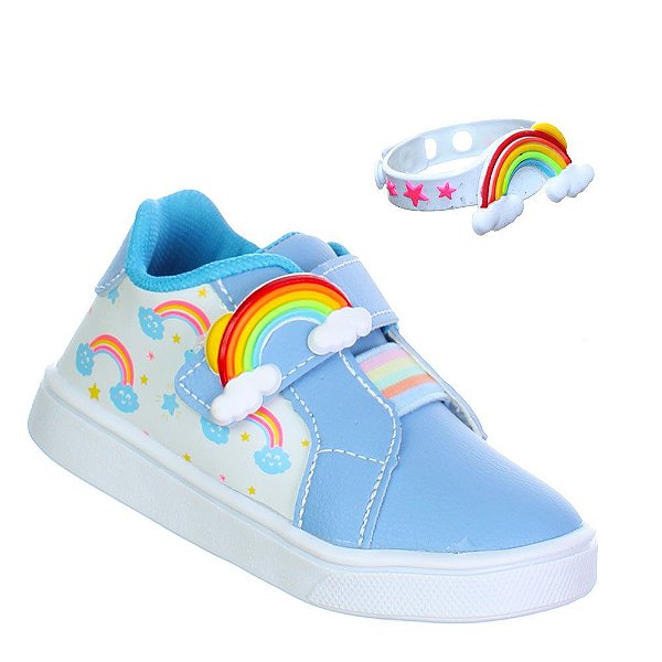 Tenis Infantil Arco Iris Nuvem Vem Pulseira Menina Criança