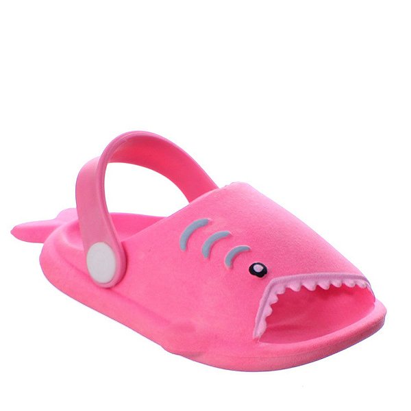 Sandalia Babuche Tubarão Bebe Shark Rosa Neon