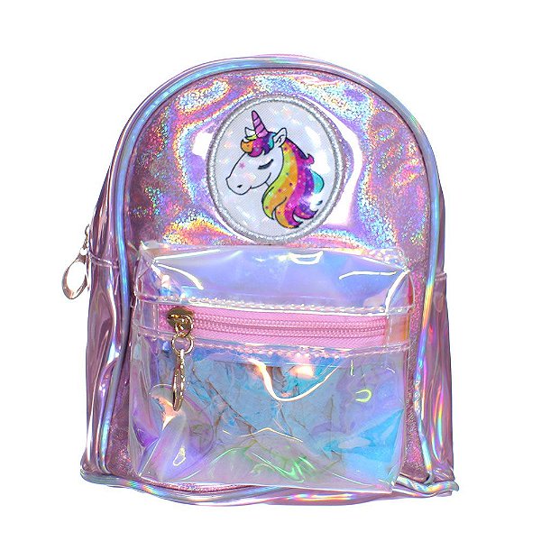 Bolsa Mochilinha de Unicornio Com Brilho Holográfico