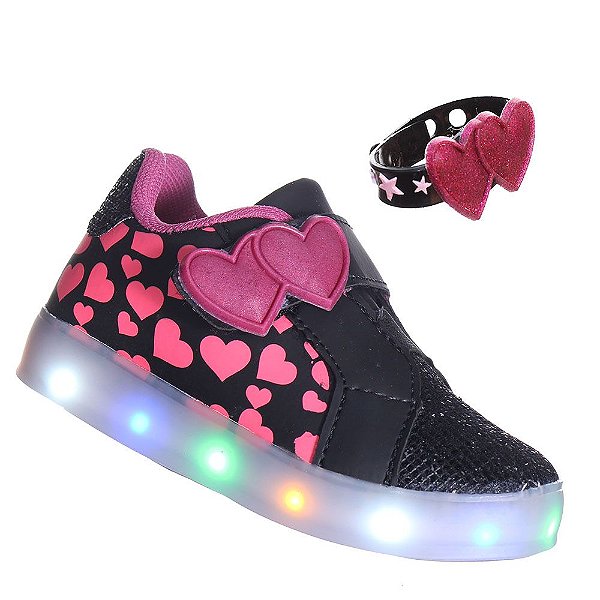 Tenis Pemania de Luzinha Led Coração Vem a Pulseira Menina