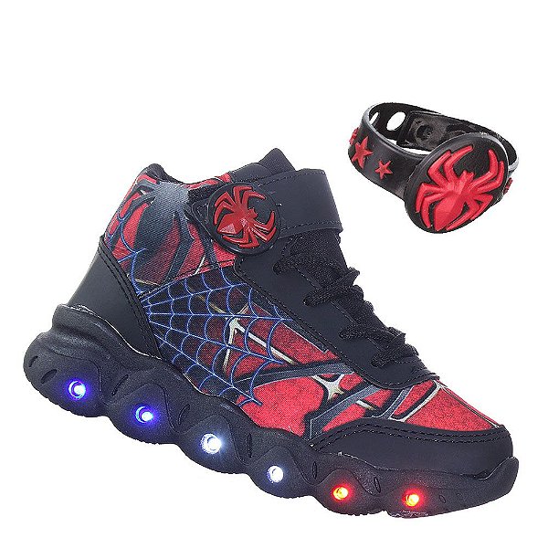 Tenis Botinha Aranha Infantil de Luz Led Brilha+ Pulseira