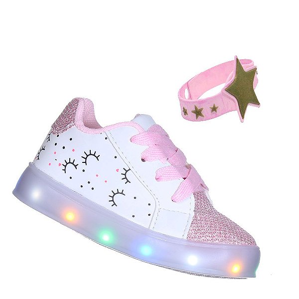 Tenis Infantil Menina Chuva de Amor Luz Led Vem a Pulseira