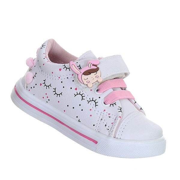 Tenis Star Infantil Menina Bonequinha Coelho Branco Rosa