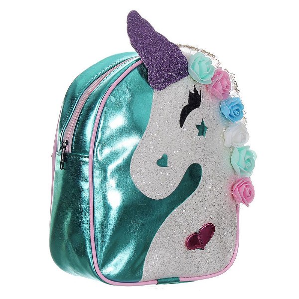 Bolsa Mochilinha De Unicornio Com Brilho 3D Infantil Menina