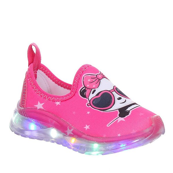 Tenis Infantil Calce Fácil Feminino Luzinha Led Pink Ursinho