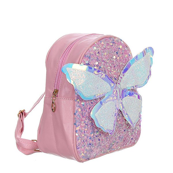 Bolsa Mochilinha Borboleta Brilhante 3D Infantil Menina