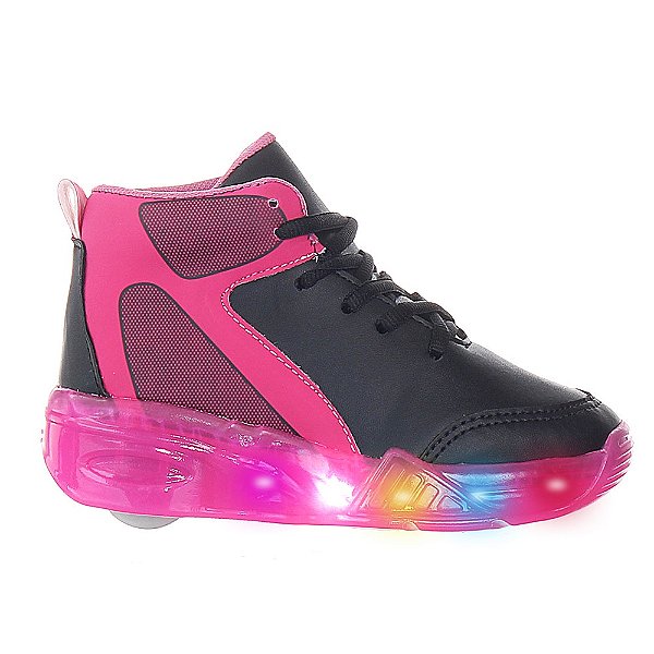 Tenis de rodinha com led infantil feminino marinho e rosa
