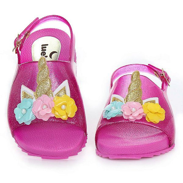 Sandália Infantil De Menina Unicórnio Rosa Lançamento Confortável