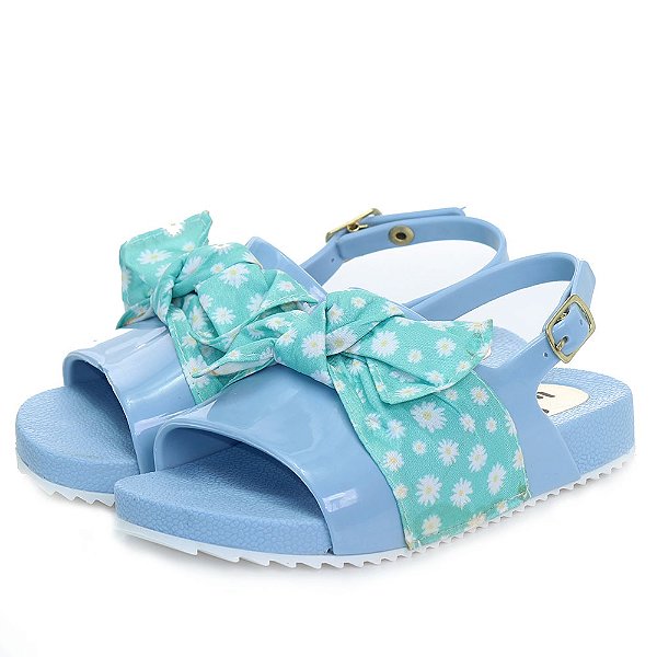 Sandália Infantil Menina Azul Lacinho Papete Elegante De Criança