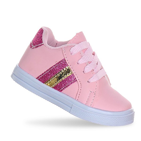 Tenis Sapato Rosa Com Glitter De Menina Infantil Escolar Casual