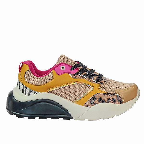 Tênis Feminino Plataforma Onça Caramelo Sneaker Casual