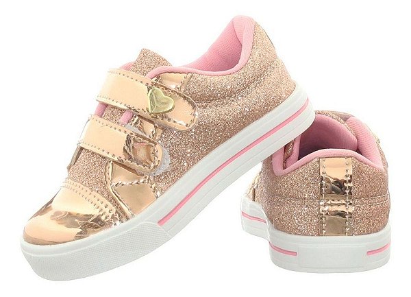 Tenis Slip On infantil feminino meninas bronze e rosa