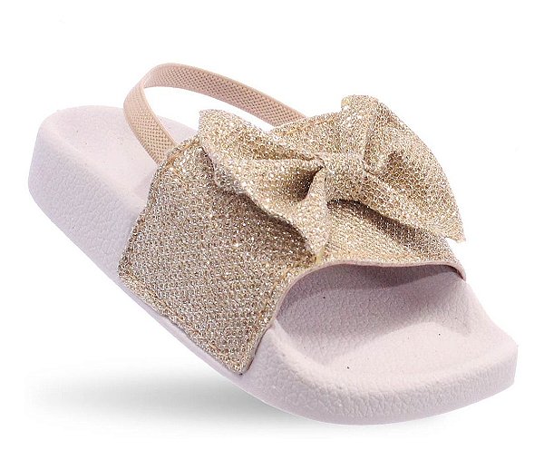 Sandalia Chinelo Slide Infantil Feminina Dourado Glitter