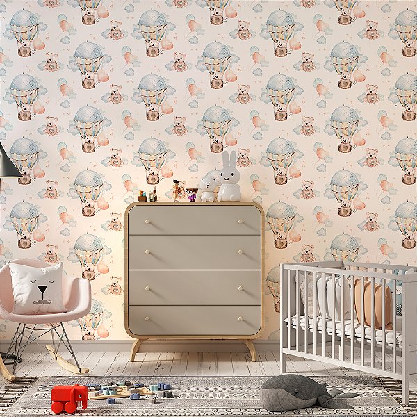 Papel de Parede Animais Fofos Urso no Balão