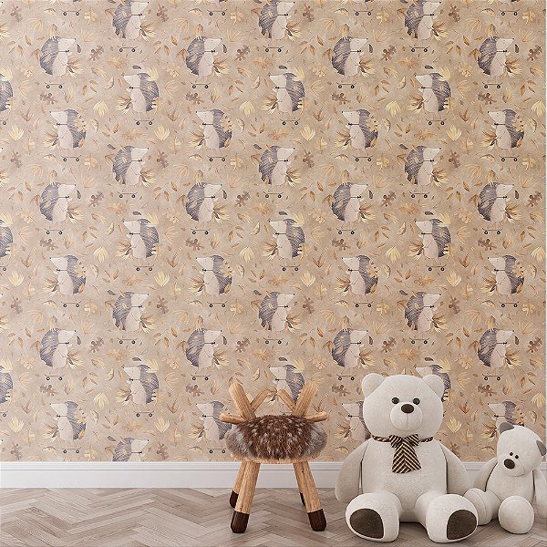 Papel de Parede Animais Fofos Porco-espinho e Folhas Amarelas