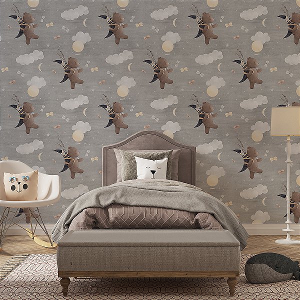 Papel de Parede Animais Fofos Urso Marrom na Noite Estrelada