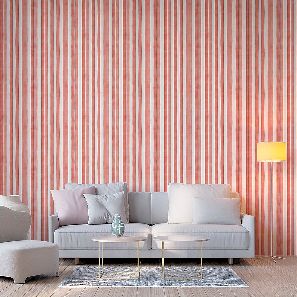 Papel de Parede Listrado Vermelho Aquarela