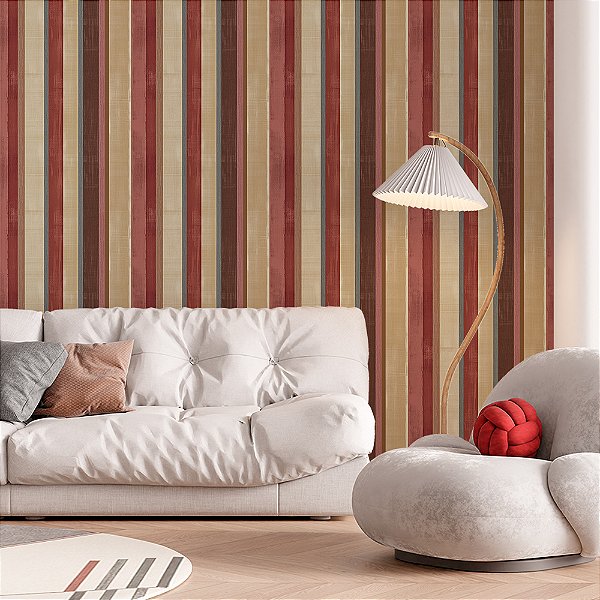 Papel de Parede Listrado em Tons Vermelho