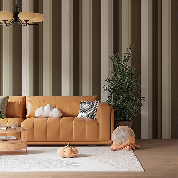 Papel de Parede Listrado Marrom e tons de Bege