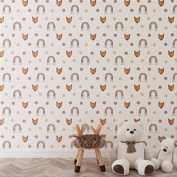 Papel de Parede Boho Kids Arco-íris e Raposas