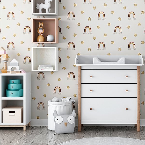 Papel de Parede Boho Kids Arco-íris e Estrelas