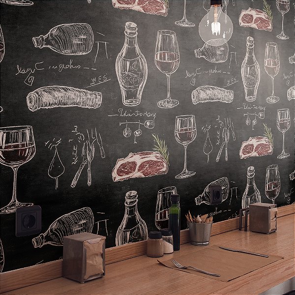 Papel de Parede Lanchonete Vinho e Carne