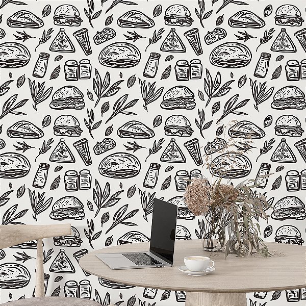 Papel de Parede Lanchonete Hambúrguer, Trigo e Sal