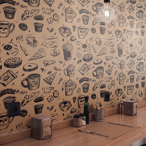 Papel de Parede Lanchonete Café Expresso, Doces e Salgados