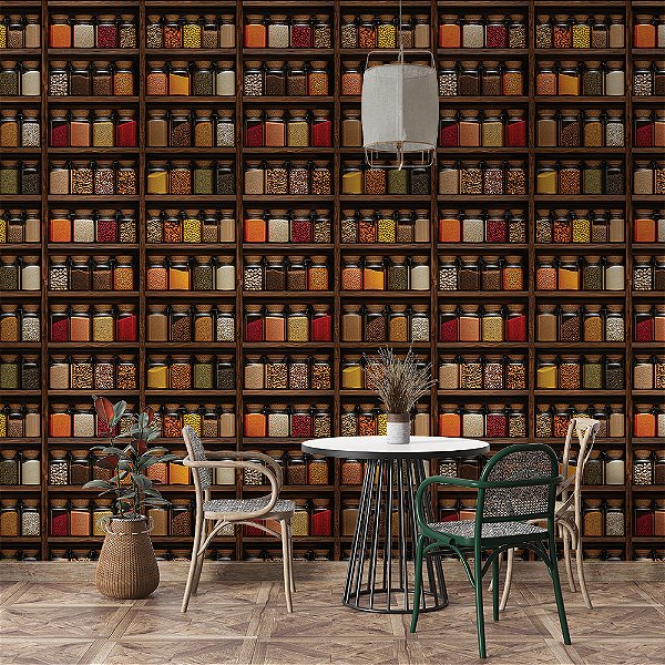 Papel de Parede Lanchonete Garrafas de Temperos