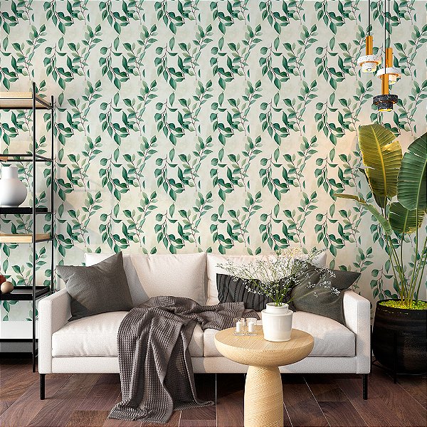 Papel de Parede Floral Folhas Verde