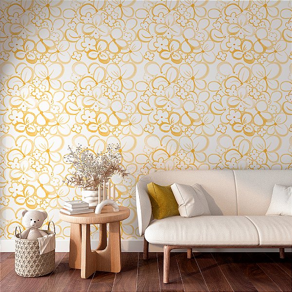 Papel de Parede Floral Aquarela Flores Amarelas