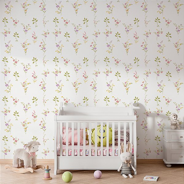 Papel de Parede Floral Romântico Ramas de Flores Delicadas