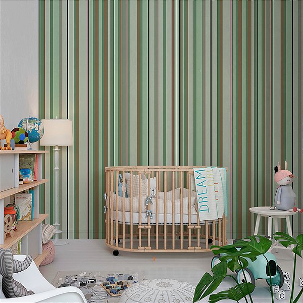 Papel de Parede Listrado Verde e Marrom