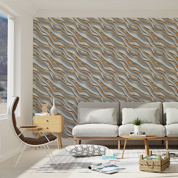 Papel de Parede 3D Ondas Douradas