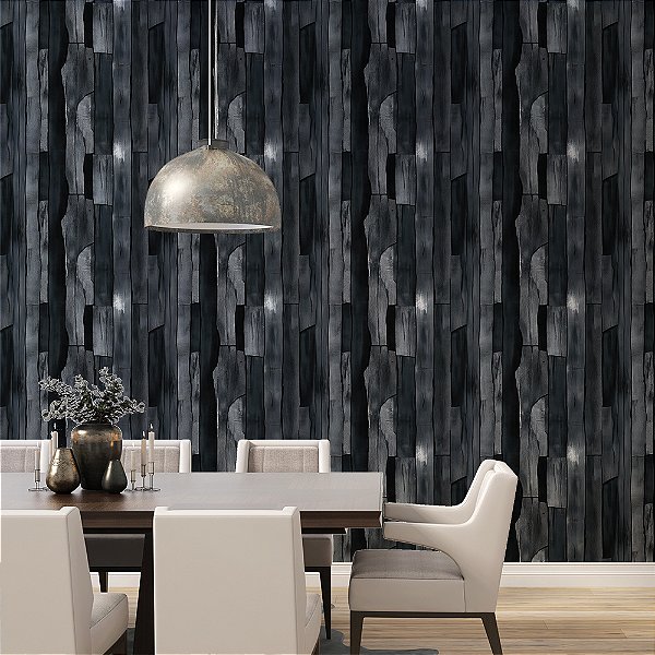 Papel de Parede Madeira Cinza Escuro