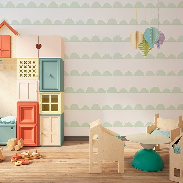 Papel de Parede Listrado Nuvens