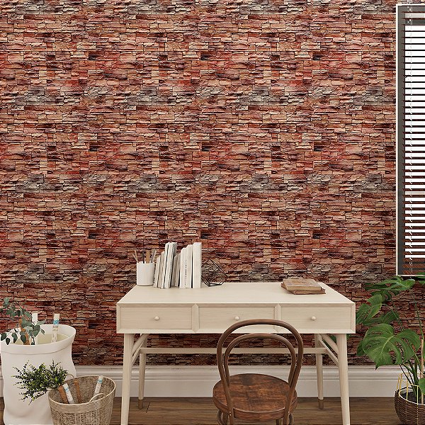 Papel de Parede Pedras Canjiquinha Tons Vermelho