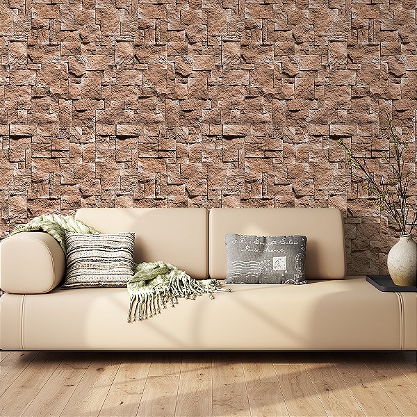Papel de Parede Pedras Quadradas Mosaico Terracota