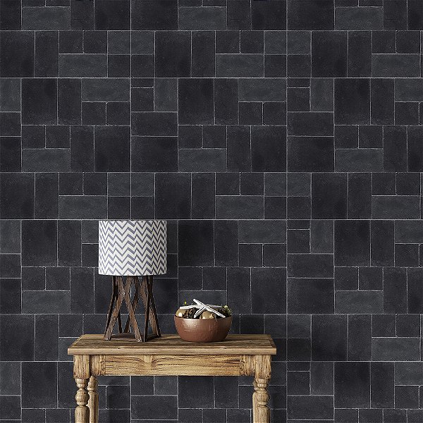 Papel de Parede Pedras Quadradas Mosaico Cinza Escuro